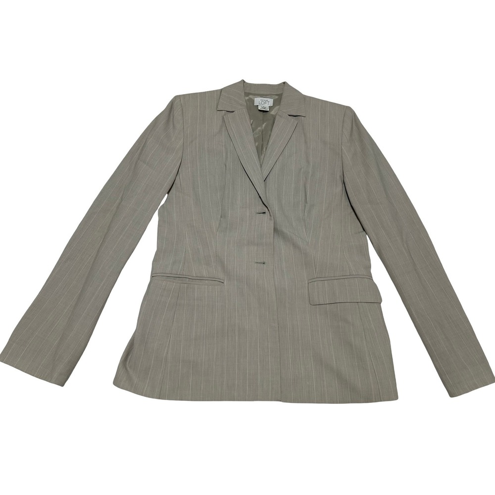 Pinstripe Tailored Blazer Gray Sz 6 Ann Taylor Loft